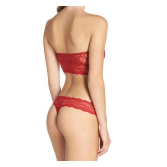 B. tempt'd by Wacoal Red Mesh Lace Floral Sexy Feminine Thong - Picture 3 of 12